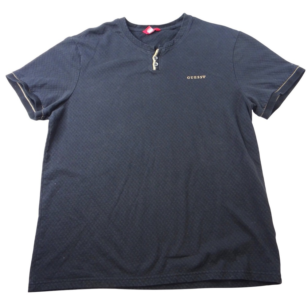 GUESS Black Textured Henly T Shirt‎ Mens XL